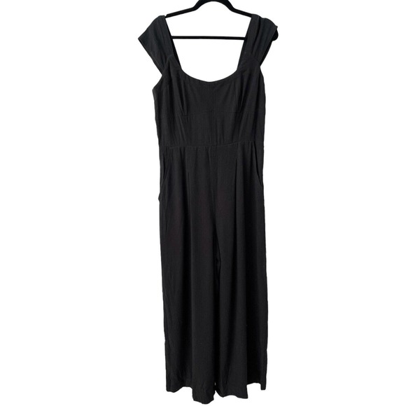 NWT Madewell Black Cap Sleeve Crop Wide Leg Smocked Jumpsuit Womens Size 0 - Picture 3 of 9